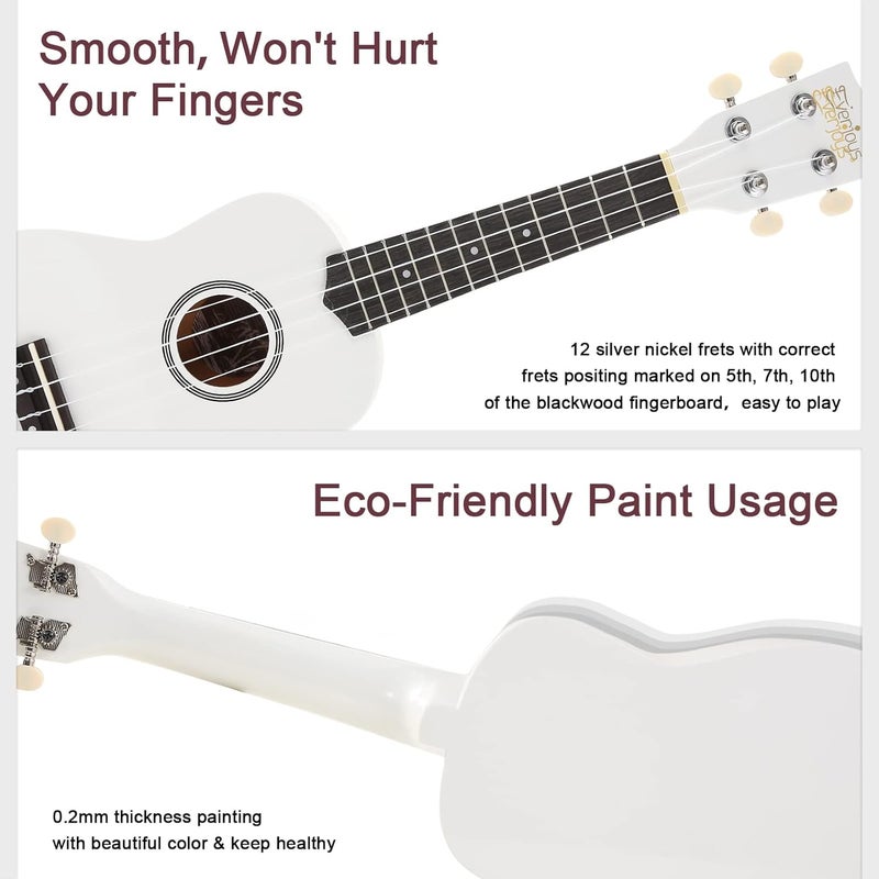 Everjoys Soprano Ukulele Beginner Kit for Adult w/Free Online Lesson 21 Inch Ukelele Gig Bag Strap String Tuner Pick Polishing Cloth, Rainbow Series Ukalalee - Image 5